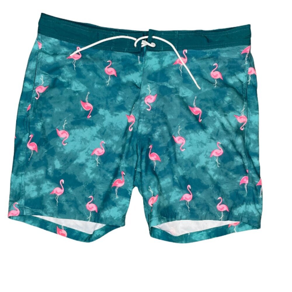 Old Navy Tropical Flamingo Swim Trunks Teal Tie Dye Board Shorts Summer Vibe L - Picture 4 of 13